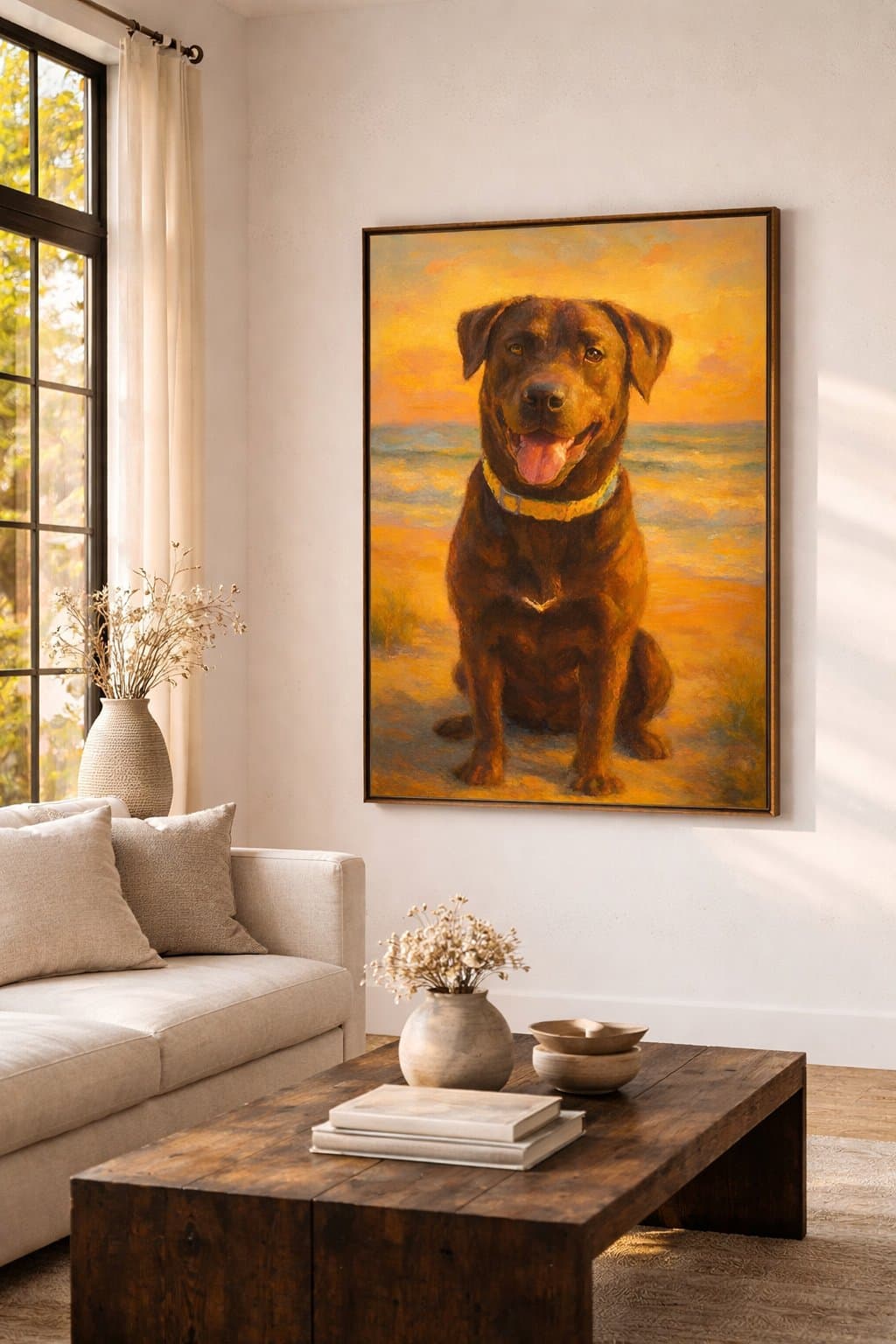 Pet portrait hanging in a beautiful home