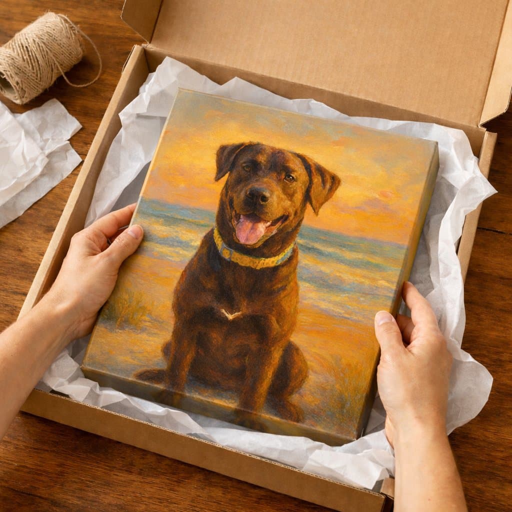 Canvas portrait being unboxed